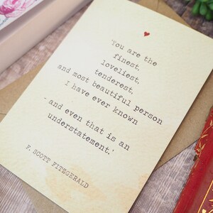 Literature Valentines Card F.Scott Fitzgerald Quote - Anniversary Card - Book Lover - Literary Greetings Card - Valentine's Day - Weddings image 2