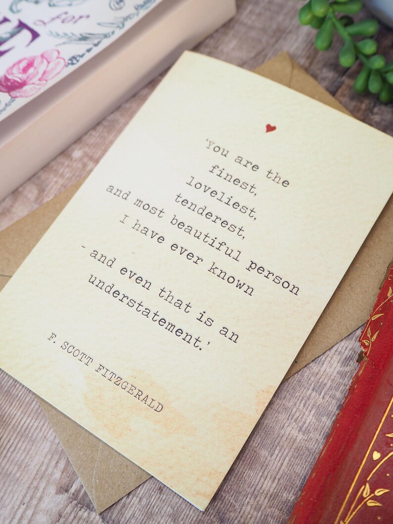 Literature Valentines Card F.Scott Fitzgerald Quote - Anniversary Card - Book Lover - Literary Greetings Card - Valentine's Day - Weddings image 2