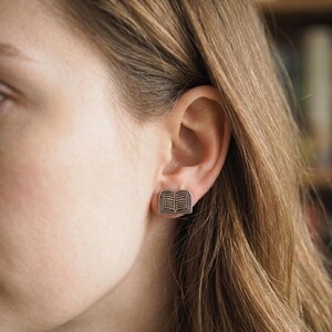 Book Stud Earrings - Silver Book Earrings - Book Jewellery - Bookish Gift - Tiny Earrings - Gift for Book Lover image 4