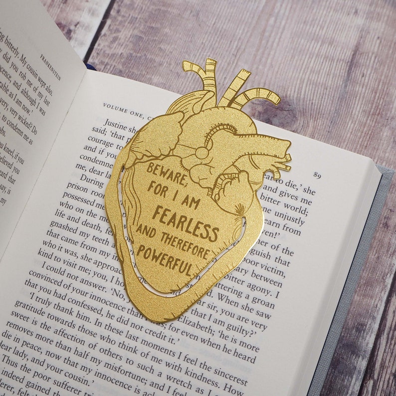 Frankenstein Brass Bookmark Anatomical Heart Bookmark Mary Shelley Quote Gift for Book Lovers Book Mark Metal Bookmark image 1