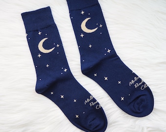 Midnight Readers Club Socks - Moon & Stars Socks - Gift for Book Lover - Book Socks - Novelty Socks - Literature Gift - Womens Socks