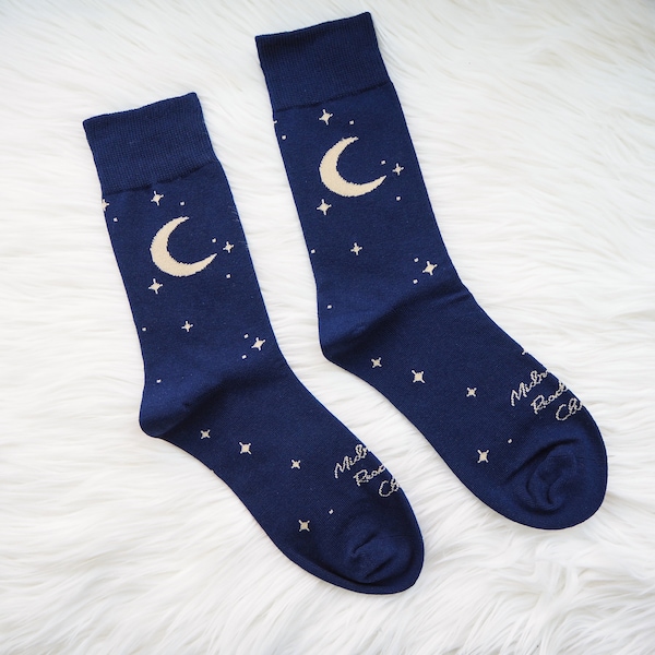 Midnight Readers Club Socks - Moon & Stars Socks - Gift for Book Lover - Book Socks - Novelty Socks - Literature Gift - Womens Socks