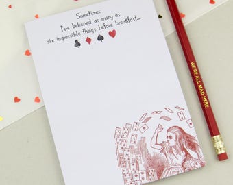 Alice in Wonderland Notepad - Jotter Pad - To Do List - Gift for Book Lover - Alice in Wonderland Quote