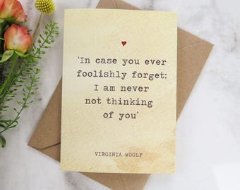 Tarjeta de San Valentín con cita de Virginia Woolf - Tarjeta de amor - Amante de los libros - Tarjeta para novia - Novio - Tarjeta de San Valentín - Bodas