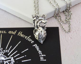 Frankenstein Anatomical Heart Necklace - Gothic Literature Collection - Silver Anatomical Heart - Literary Gift for Book Lover