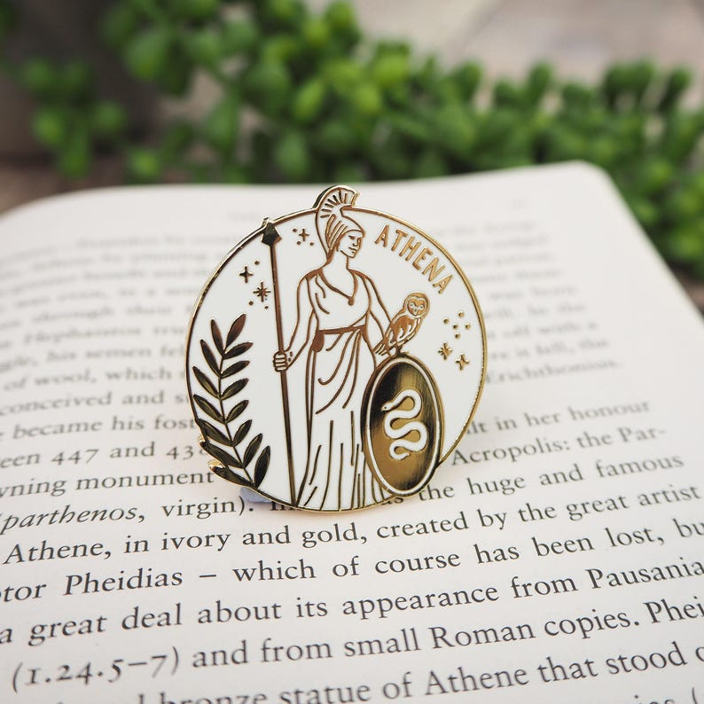 Athena Goddess of War & Wisdom Enamel Pin – Greek Mythology Collection - Book Pin Badge - Feminist Pin - Literature Gift - Dark Academia image 1