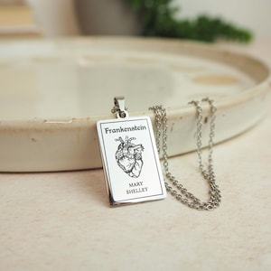Frankenstein Book Necklace, Gothic Jewellery, Anatomical Heart, Valentines Gift for Her, Silver Necklace, Book Lover, Bookish Accessories