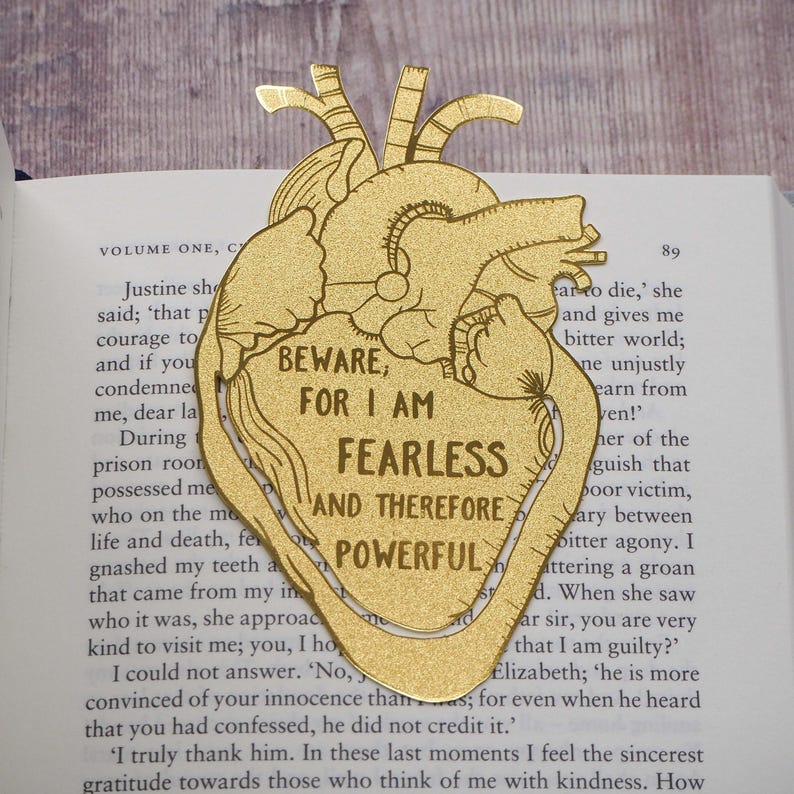 Frankenstein Brass Bookmark - Anatomical Heart Bookmark - Mary Shelley Quote - Gift for Book Lovers - Book Mark - Metal Bookmark image 2