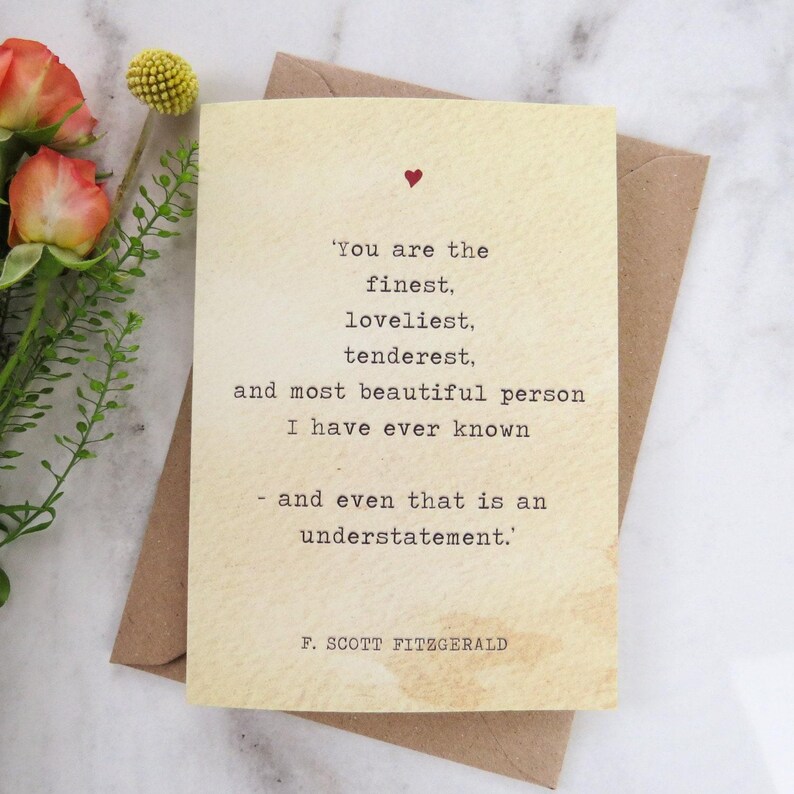 Literature Valentines Card F.Scott Fitzgerald Quote - Anniversary Card - Book Lover - Literary Greetings Card - Valentine's Day - Weddings image 3
