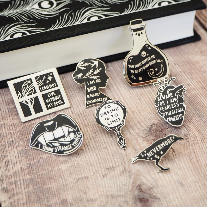 Gothic Literature Enamel Pin Set Set of seven pin badges Book Pin Badges Gothic Literature Quotes Gift for Book Lover image 6