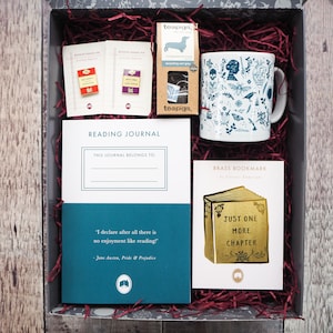 Book Lover Gift Set - Tea Gift Hamper - Mug - Reading Journal - Book Gift Box - Enamel Pin - Literature Gift