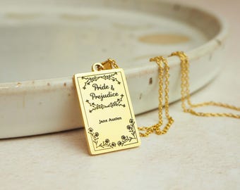 Pride and Prejudice Book Necklace – Jane Austen - Gold Book Necklace – Valentines Gift - Book Lover Gift - Book Pendant - Gift for her