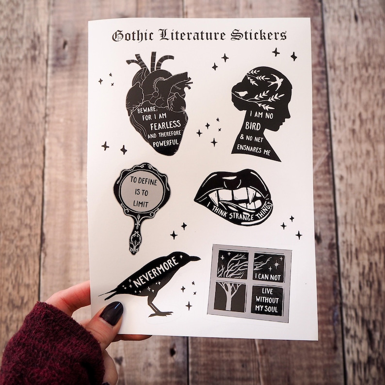 Gothic Literature Sticker Bogen - Vinyl Aufkleber - Geschenk für Buchliebhaber Bild 1