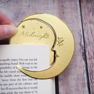 Midnight Readers Club Moon Brass Bookmark Crescent Moon Bookmark Gift for Readers and Book Lovers Book Mark Metal Bookmark image 3