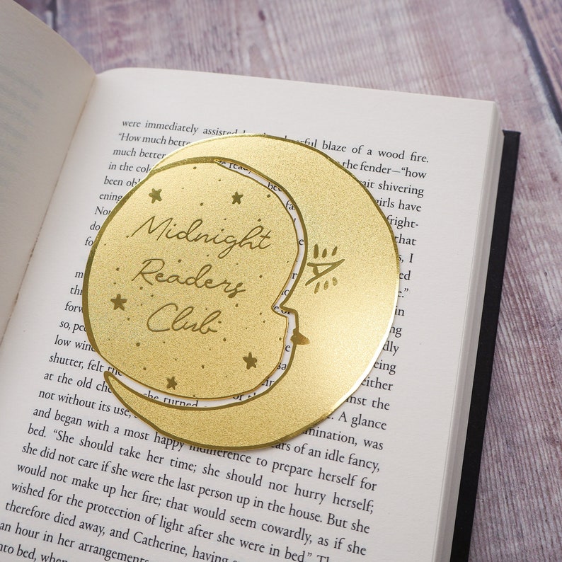 Midnight Readers Club Moon Brass Bookmark Crescent Moon Bookmark Gift for Readers and Book Lovers Book Mark Metal Bookmark image 1