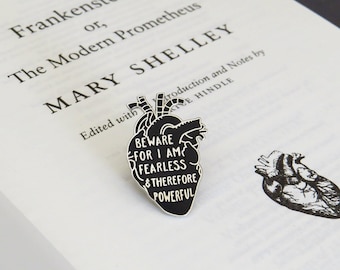 Frankenstein Anatomical Heart Enamel Pin Badge – Gothic Literature Quote Badge – Book Lover Gift – Witch Gift – Dark Academia Gift - Booktok