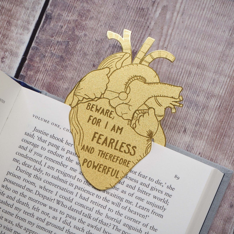Frankenstein Brass Bookmark Anatomical Heart Bookmark Mary Shelley Quote Gift for Book Lovers Book Mark Metal Bookmark image 3