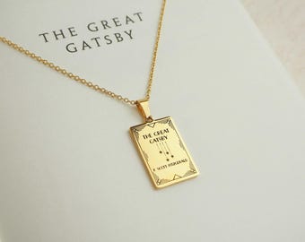 The Great Gatsby Book Necklace, F Scott Fitzgerald - Gold Book Necklace – Book Lover Gift – Literary Gift - Art Deco - Book Pendant Necklace
