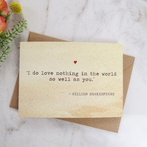 Literatur Valentinstagskarte Shakespeare Zitat - Jubiläumskarte - Buchliebhaber - Grußkarte - Valentinstag - Hochzeits - Liebeskarte