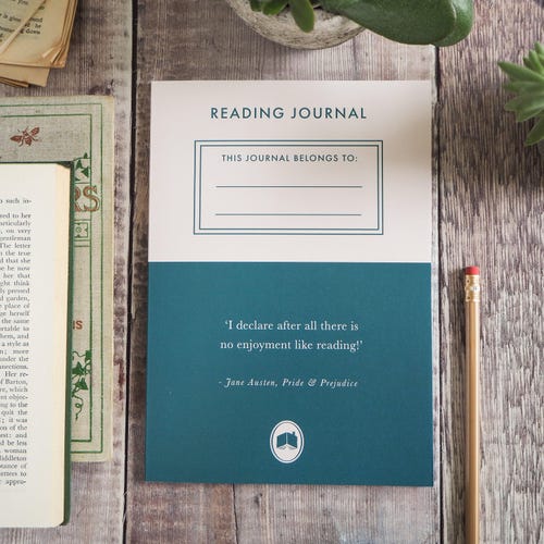 Diario de lectura - Cuaderno - Diario de lectura - Papelería para amantes de la lectura - Reseña de libros - Diario - Cita de Jane Austen - Registro de lectura