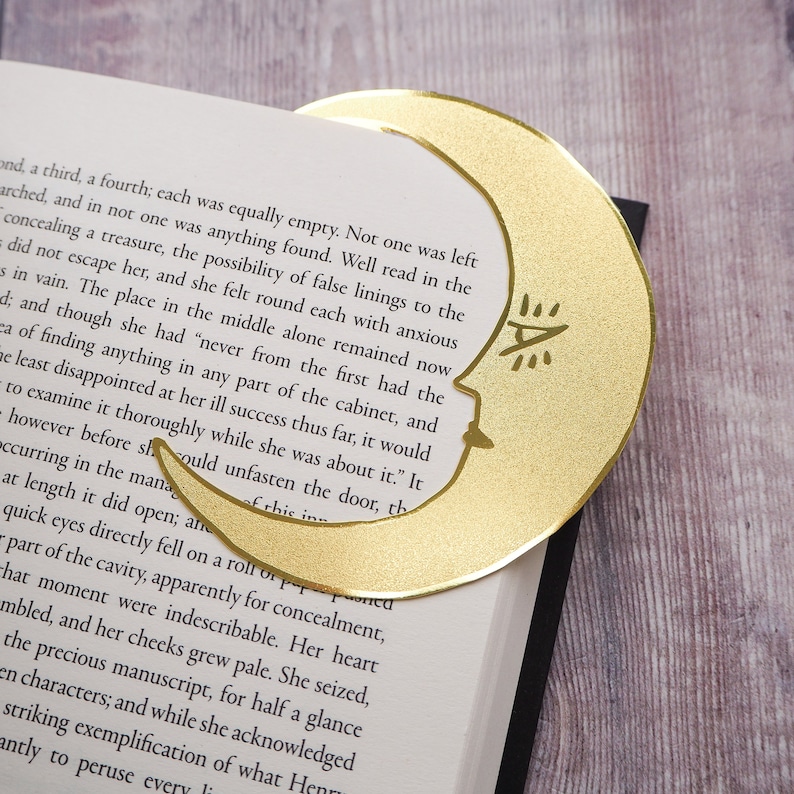 Midnight Readers Club Moon Brass Bookmark Crescent Moon Bookmark Gift for Readers and Book Lovers Book Mark Metal Bookmark image 2