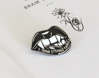 Dracula Enamel Pin - Vampire Enamel Pin Badge  - Gothic Literature Collection - Book Lover - Teeth Pin - Halloween - Black and Silver Pin