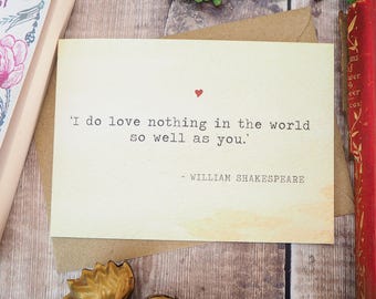 Literatuur Valentijnskaart Citaat Shakespeare - verjaardagskaart - boekenliefhebber - wenskaart - Valentijnsdag - bruiloft - liefdeskaart