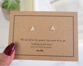 Oscar Wilde Star Earrings - Silver Tiny Stud Earrings - Gift for her Book Lover - Dainty Stud Earrings - Literature Jewelry - Book Jewellery