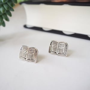 Book Stud Earrings - Silver Book Earrings - Book Jewellery - Bookish Gift - Tiny Earrings - Gift for Book Lover image 2