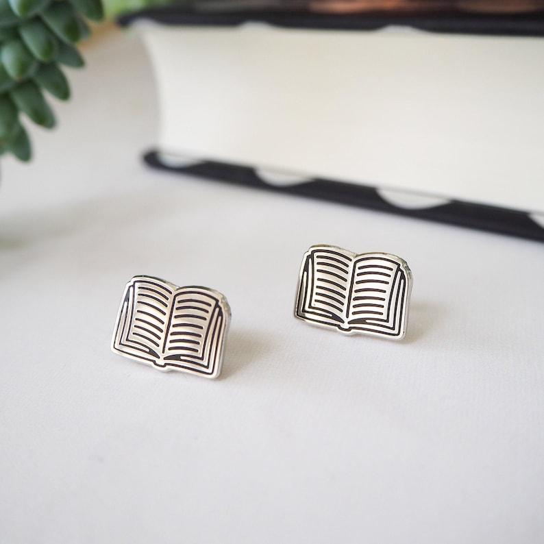 Book Stud Earrings - Silver Book Earrings - Book Jewellery - Bookish Gift - Tiny Earrings - Gift for Book Lover image 2
