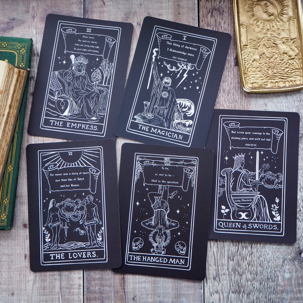 Impresiones de cartas del Tarot de Shakespeare - Juego de cinco impresiones - Baraja de Tarot - Cita de Shakespeare - Impresiones de arte