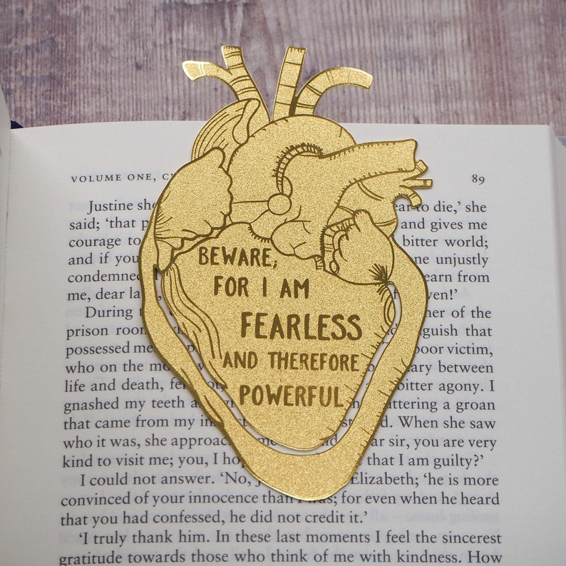 Frankenstein Brass Bookmark Anatomical Heart Bookmark Mary Shelley Quote Gift for Book Lovers Book Mark Metal Bookmark image 2