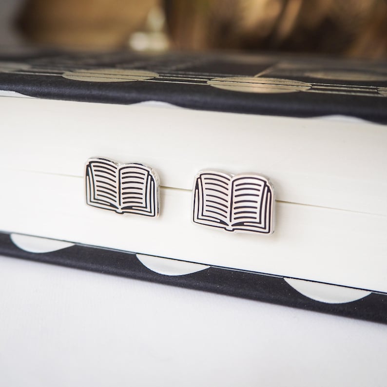 Book Stud Earrings - Silver Book Earrings - Book Jewellery - Bookish Gift - Tiny Earrings - Gift for Book Lover image 1