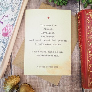 Literature Valentines Card F.Scott Fitzgerald Quote - Anniversary Card - Book Lover - Literary Greetings Card - Valentine's Day - Weddings image 4