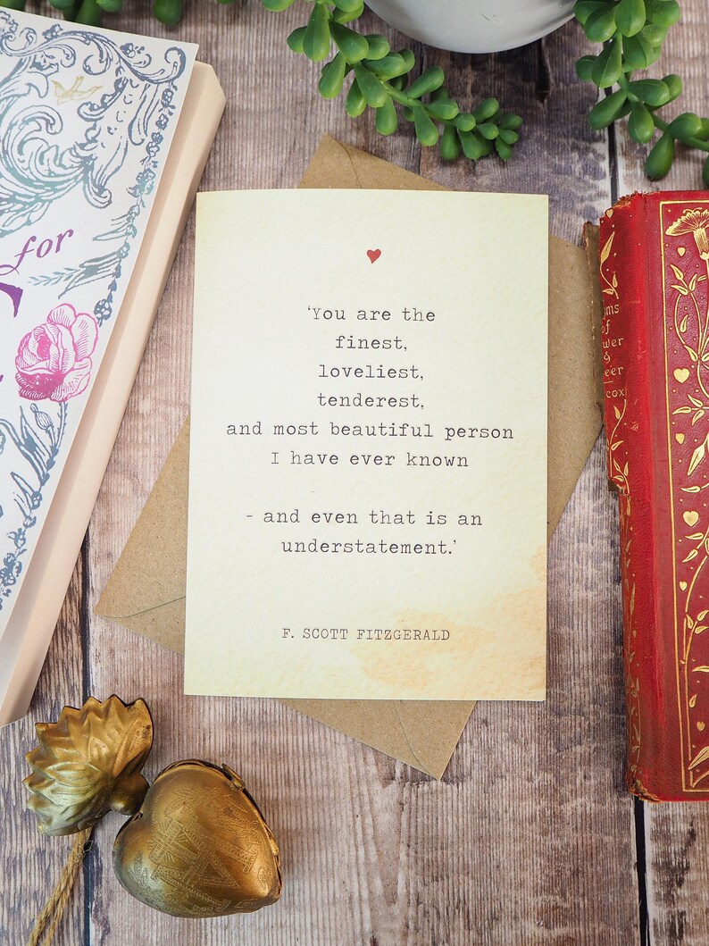Literature Valentines Card F.Scott Fitzgerald Quote - Anniversary Card - Book Lover - Literary Greetings Card - Valentine's Day - Weddings image 4