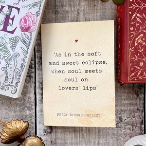 Literature Valentines Card Percy Bysshe Shelley Quote - Anniversary Card - Book Lover - Literary Greetings Card - Valentine's Day - Weddings image 3
