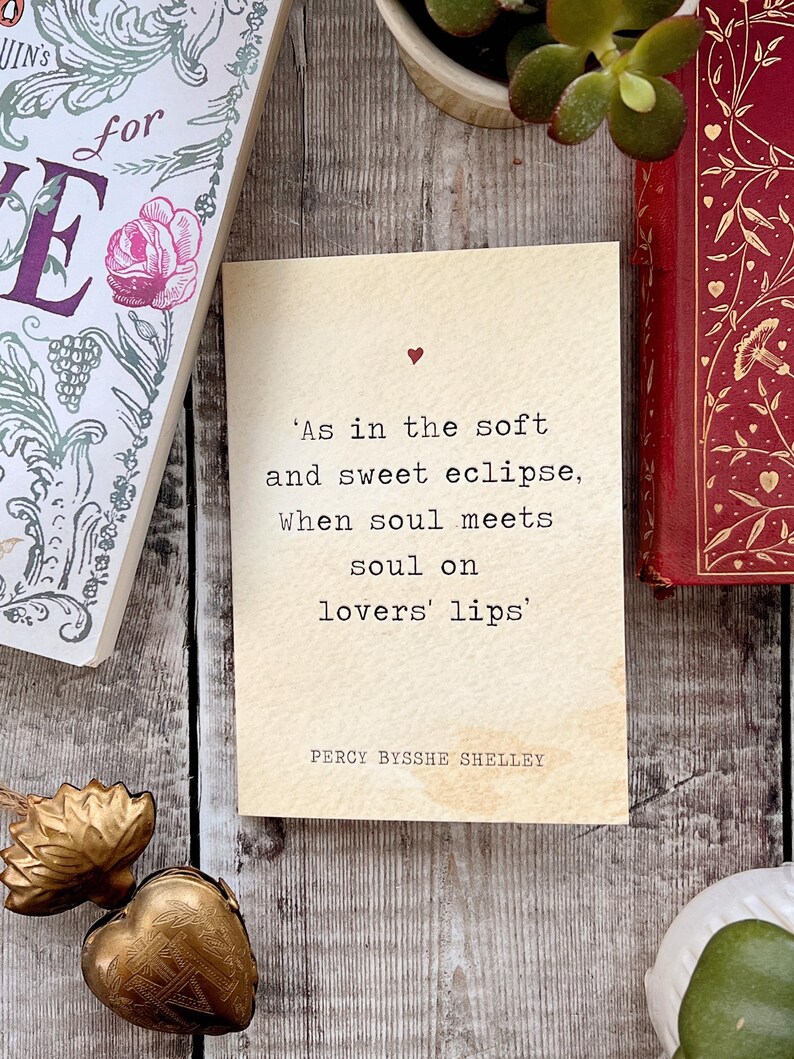 Literature Valentines Card Percy Bysshe Shelley Quote - Anniversary Card - Book Lover - Literary Greetings Card - Valentine's Day - Weddings image 3