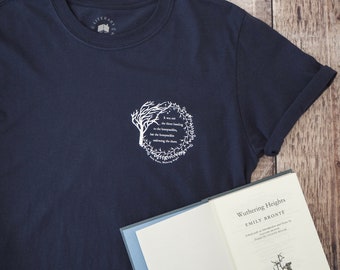 T-shirt Wuthering Heights - T-shirt Emily Bronte - Amante dei libri - T-shirt blu navy - T-shirt con slogan - T-shirt femminismo - Citazione letteraria