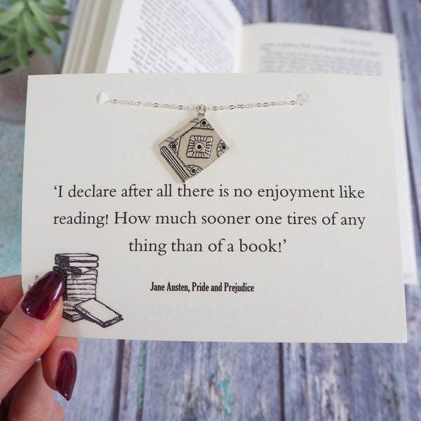 Pride and Prejudice Book Lover Necklace - Literature Gift for Book Lover - Jane Austen Silver Necklace - Bookish Jewellery - Gift for Friend