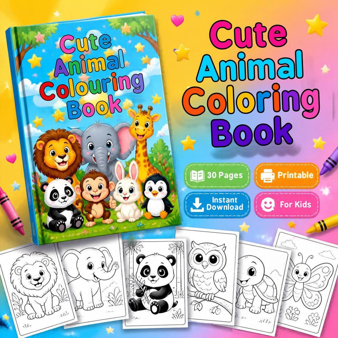 30-page Animal Coloring Book PDF for Kids, Printable Activity Pages