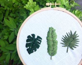 Modern Embroidery PDF Pattern and How-To Guide #bgstitchcollective GREEN LEAF tropical Instant download Bryony Galligan