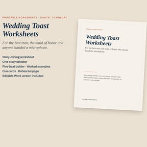 Wedding Toast Template, Best Man and Maid of Honor Speech Worksheets, Printable and Editable, with Examples and Cue Cards