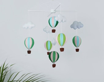 Green hot air balloons baby mobile - baby mobile - green nursery decor