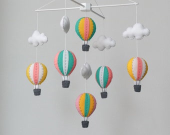 Orange & teal baby mobile, handmade baby mobile, up in the air, Nursery decoration, up in the sky