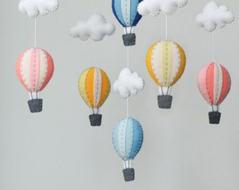 Handmade Pastel Hot Air Balloon Baby Mobile, Nursery Decor