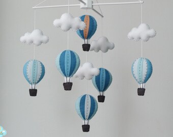 Shades of blue  hot air balloons baby mobile - baby mobile - blue nursery