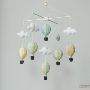 Pale green blue & peach baby mobile, handmade baby mobile, up in the air, Nursery decoration, up in the sky