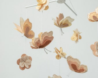 Neutral Butterfly Baby Mobile, Handmade Felt Nursery Decor