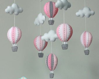 Pastel Pink and gray baby mobile.