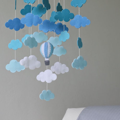 Shades of Blue Cloud Bank Baby Mobile Clouds Mobile Hot Air Etsy